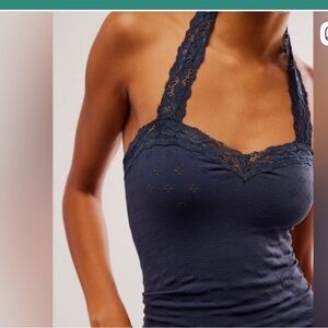 FREE PEOPLE EYELET SEAMLESS HALT NAVY-L